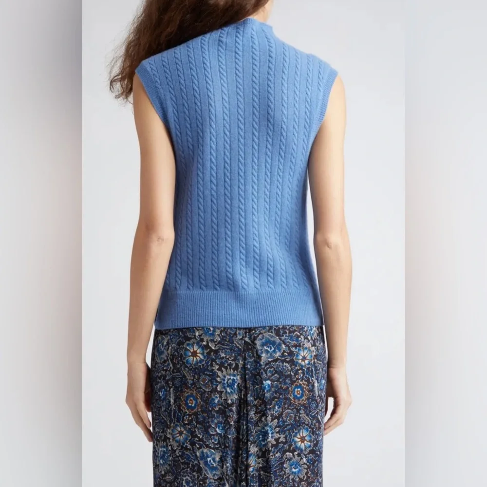 NWOT Veronica Beard Letitia Cable Cashmere Sweater Vest Blue Mockneck S Spring - Picture 3 of 10